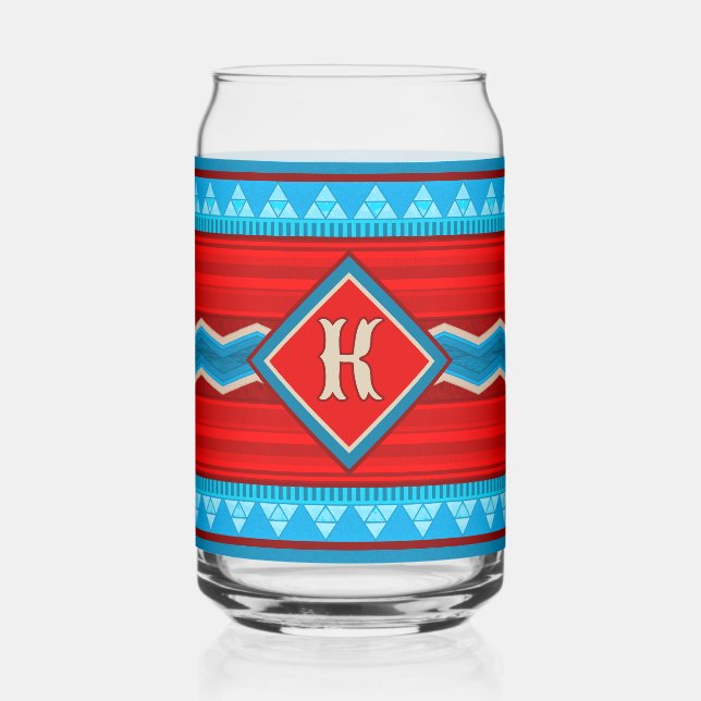 Southwest River Canyon Red Turquoise Monogram Can Glass (Front)