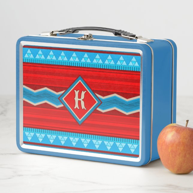 Southwest River Canyon Red Turquoise Monogrammed Metal Lunch Box (In Situ)