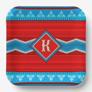 Southwest River Canyon Red Turquoise Monogrammed Paper Plate