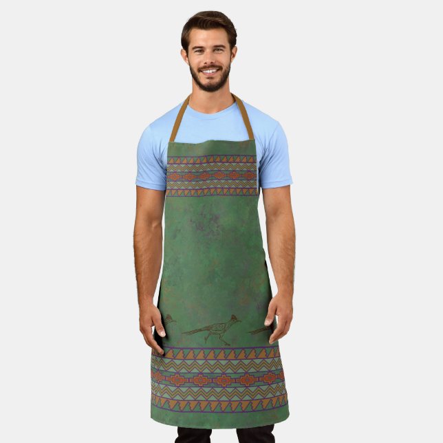 Southwest Roadrunner Sagebrush Green Apron (Worn)