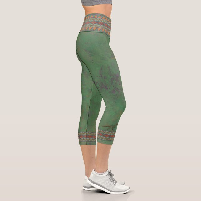 Southwest Roadrunner Sagebrush Green Capri Leggings (Right)