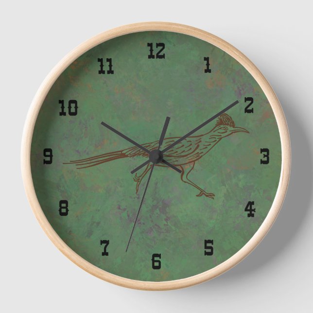 Southwest Roadrunner Sagebrush Green Framed Clock (Front)