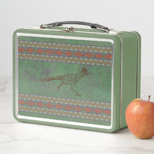 Southwest Roadrunner Sagebrush Green Metal Lunch Box