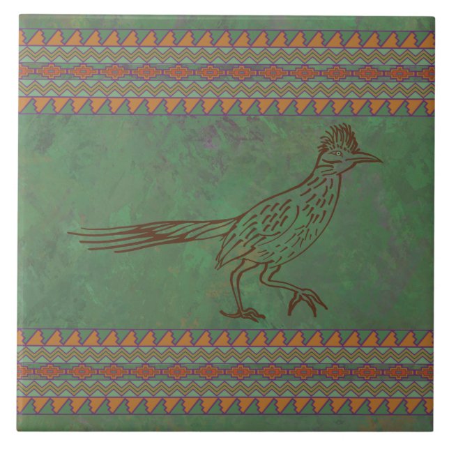 Southwest Roadrunner Sagebrush Green Tile (Front)