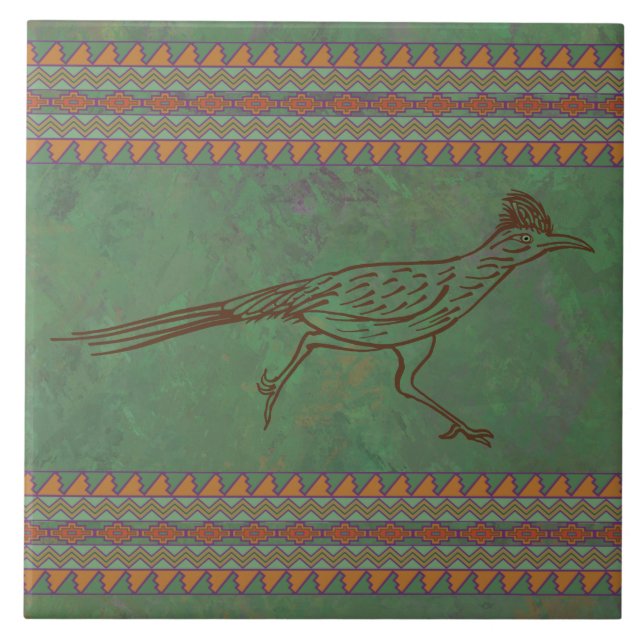 Southwest Roadrunner Sagebrush Green Tile (Front)