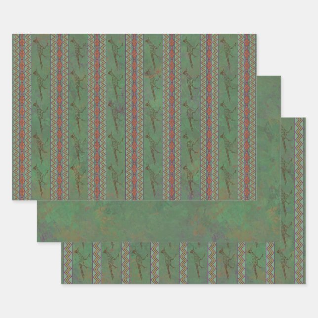 Southwest Roadrunner Sagebrush Green Wrapping Paper Sheet (Set)