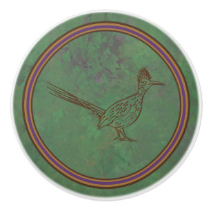 Southwest Roadrunner Standing Sagebrush Green Ceramic Knob
