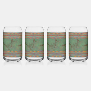 Southwest Roadrunners Trio Geometric Border Green Can Glass
