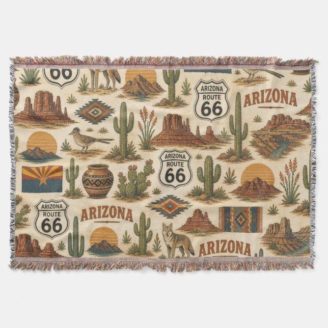 Southwest Route 66 Cozy Trails Throw Blanket (Front)