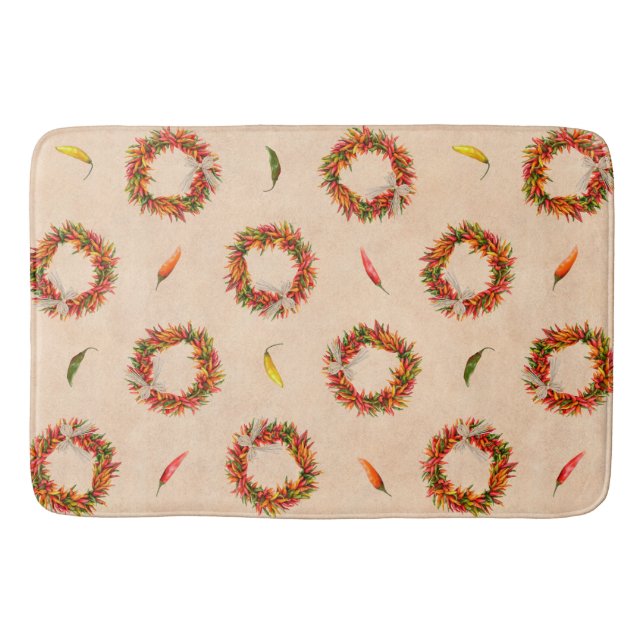 Southwest Rustic Chile Peppers Wreaths   Bath Mat (Front)