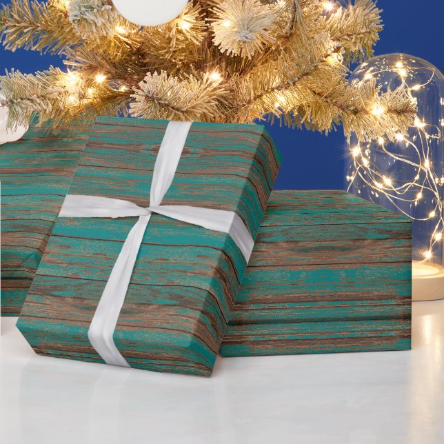 Southwest Rustic Turquoise Painted Wood Design Wrapping Paper (Holidays)
