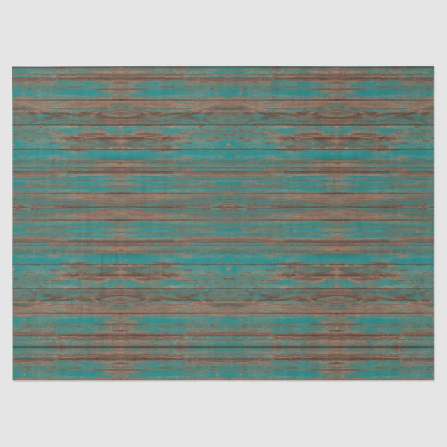 Southwest Rustic Weathered Turquoise Painted Wood Tissue Paper (Front)
