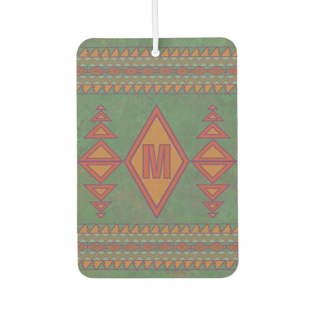 Southwest Sagebrush Green Geometric Custom Initial Air Freshener (Front)