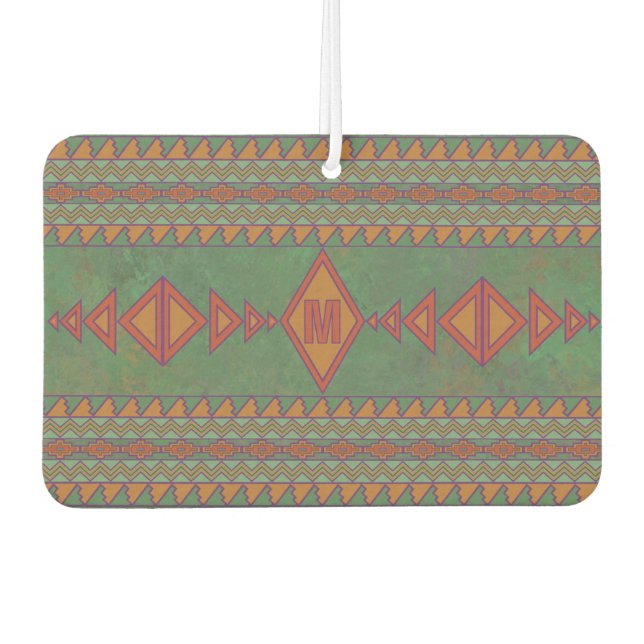 Southwest Sagebrush Green Geometric Custom Initial Air Freshener (Front)
