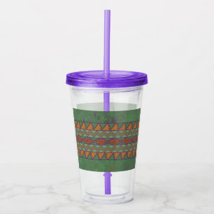 Southwest Sagebrush Green Geometric Design Acrylic Tumbler