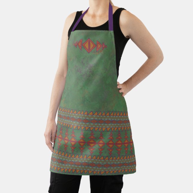 Southwest Sagebrush Green Geometric Design Apron (Insitu)