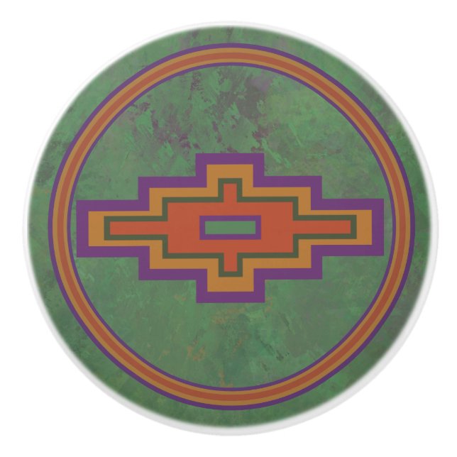 Southwest Sagebrush Green Geometric Design  Ceramic Knob (Front)