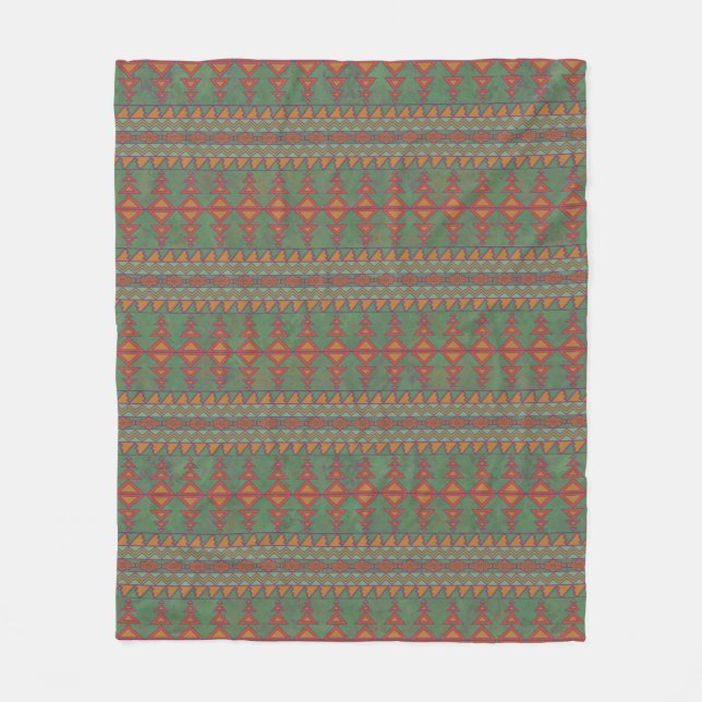 Southwest Sagebrush Green Geometric Design  Fleece Blanket (Front)