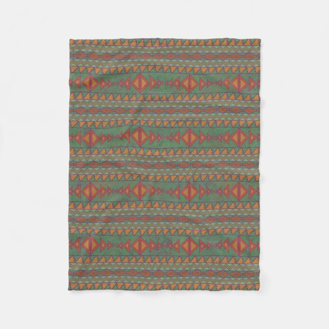 Southwest Sagebrush Green Geometric Design  Fleece Blanket (Front)