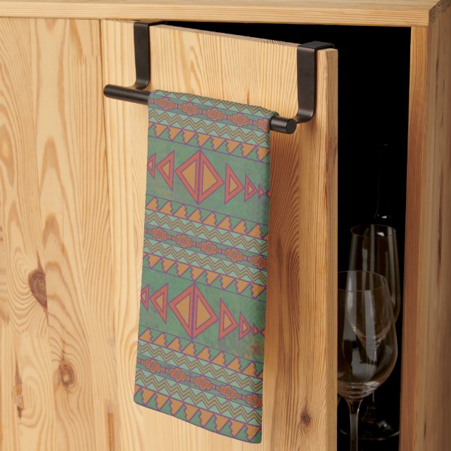 Southwest Sagebrush Green Geometric Design Kitchen Towel (Thirds Fold)