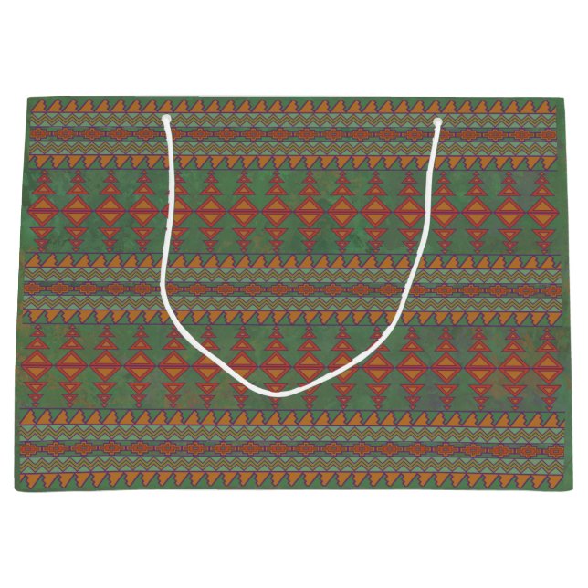 Southwest Sagebrush Green Geometric Design Large G Large Gift Bag (Front)