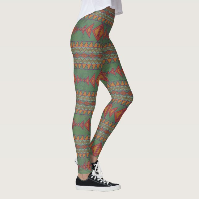 Southwest Sagebrush Green Geometric Design Legging (Right)