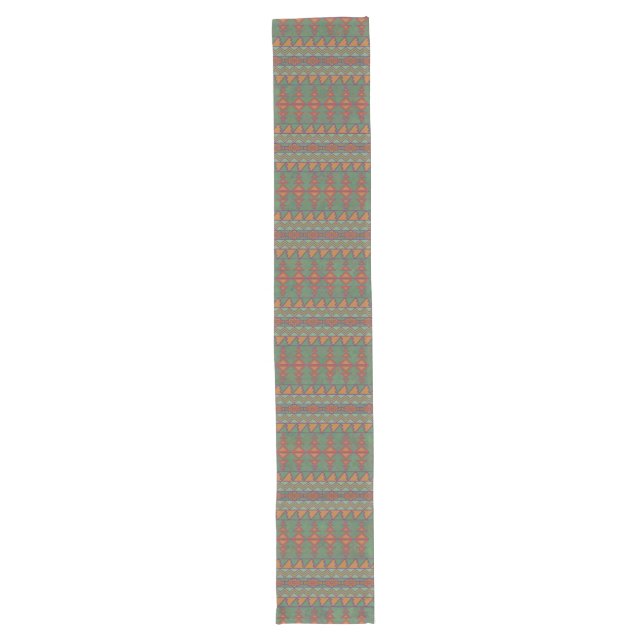 Southwest Sagebrush Green Geometric Design Long Table Runner (Front)