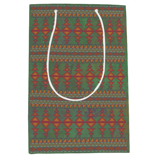 Southwest Sagebrush Green Geometric Design Medium Gift Bag (Front)