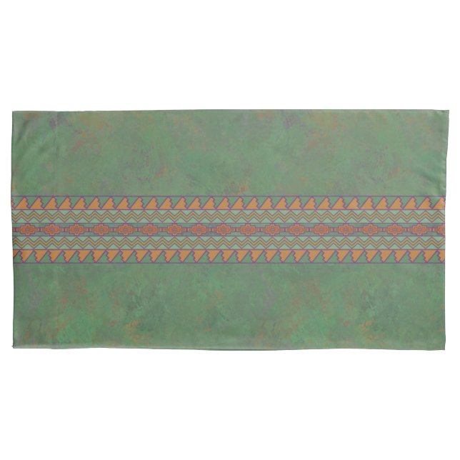 Southwest Sagebrush Green Geometric Design Pillowcase (Front-Left)
