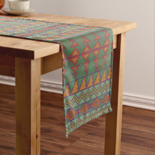 Southwest Sagebrush Green Geometric Design Short Table Runner