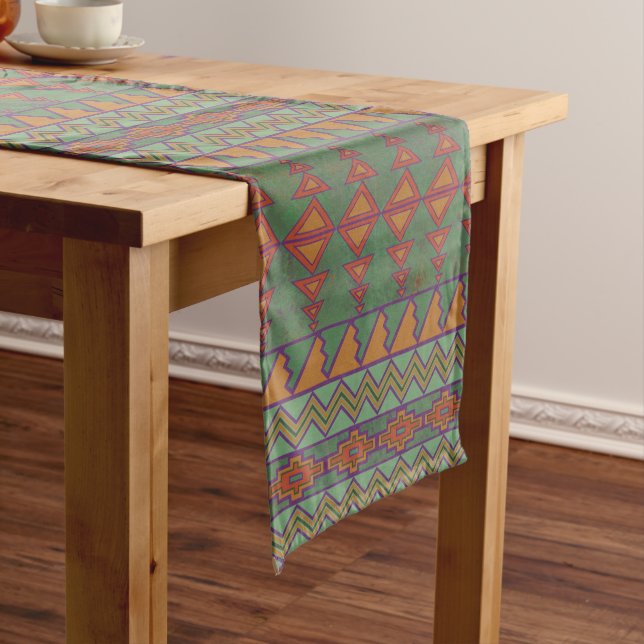 Southwest Sagebrush Green Geometric Design Short Table Runner (In Situ)
