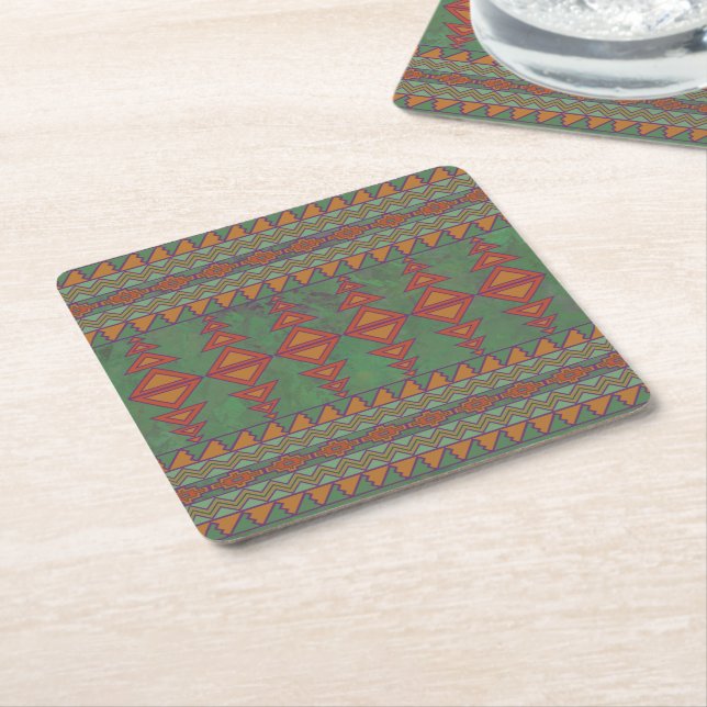 Southwest Sagebrush Green Geometric Design  Square Square Paper Coaster (Angled)