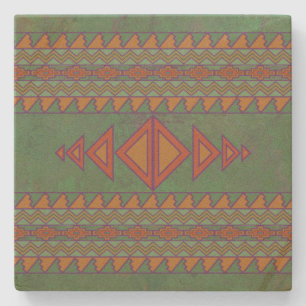 Southwest Sagebrush Green Geometric Design Stone Stone Coaster