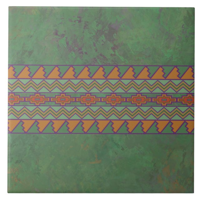 Southwest Sagebrush Green Geometric Pattern Tile (Front)