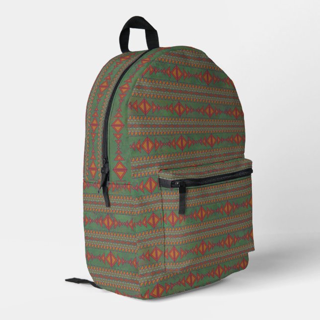 Southwest Sagebrush Green Geometric Printed Backpack (Back Corner Left)