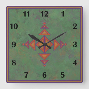 Southwest Sagebrush Green Geometric Regular Style  Square Wall Clock