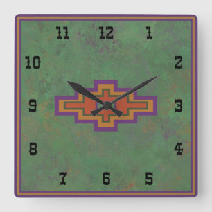 Southwest Sagebrush Green Geometric Western Style Square Wall Clock
