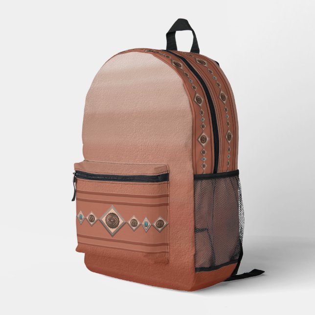 Southwest Sandstone Canyon with Coppery Conchos Printed Backpack (Back Corner Right)