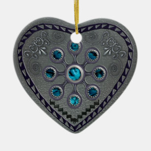 southwest silver heart ceramic ornament