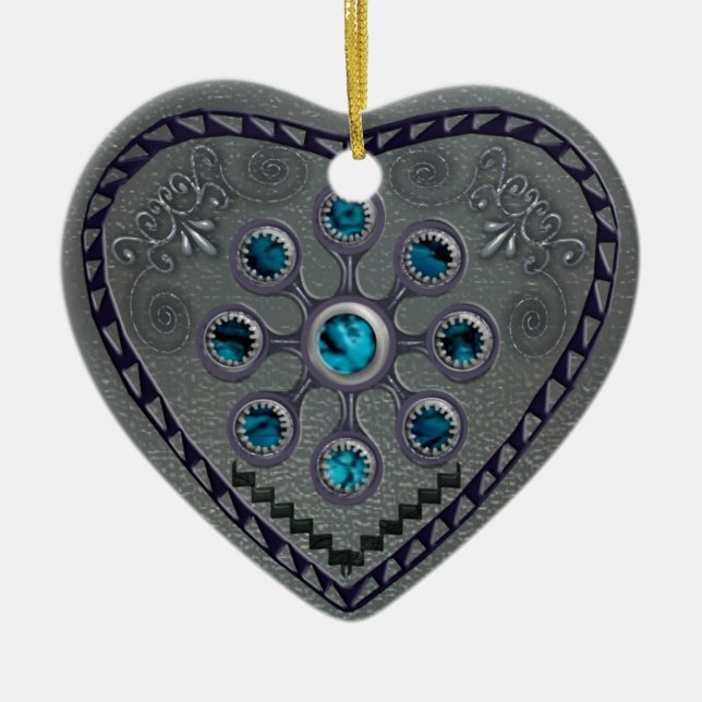 southwest silver heart ceramic ornament (Front)