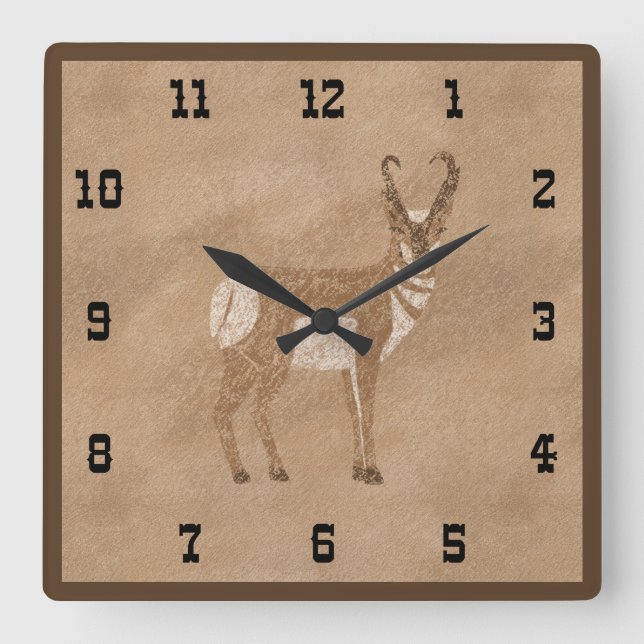 Southwest Standing Pronghorn Antelope Square Wall Clock (Front)