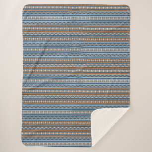 Southwest Style Blue and Brown Geometric Large Sherpa Blanket
