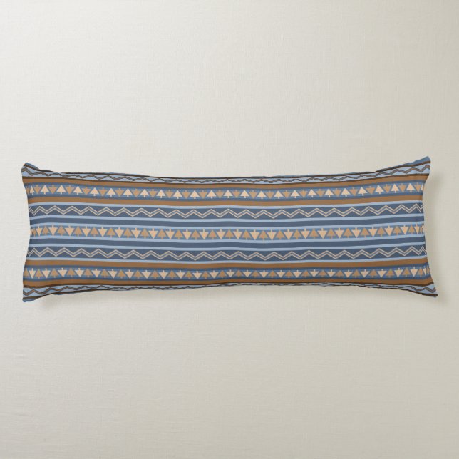 Southwest Style Blue and Brown Geometric Pattern Body Pillow (Back)