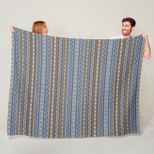 Southwest Style Blue and Brown Geometric Pattern Fleece Blanket