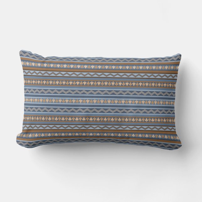 Southwest Style Blue and Brown Geometric Pattern Lumbar Pillow (Front)