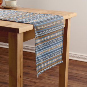 Southwest Style Blue and Brown Geometric Pattern Medium Table Runner