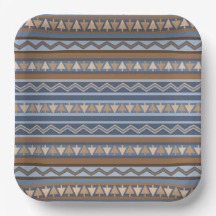 Southwest Style Blue and Brown Geometric Pattern Paper Plate