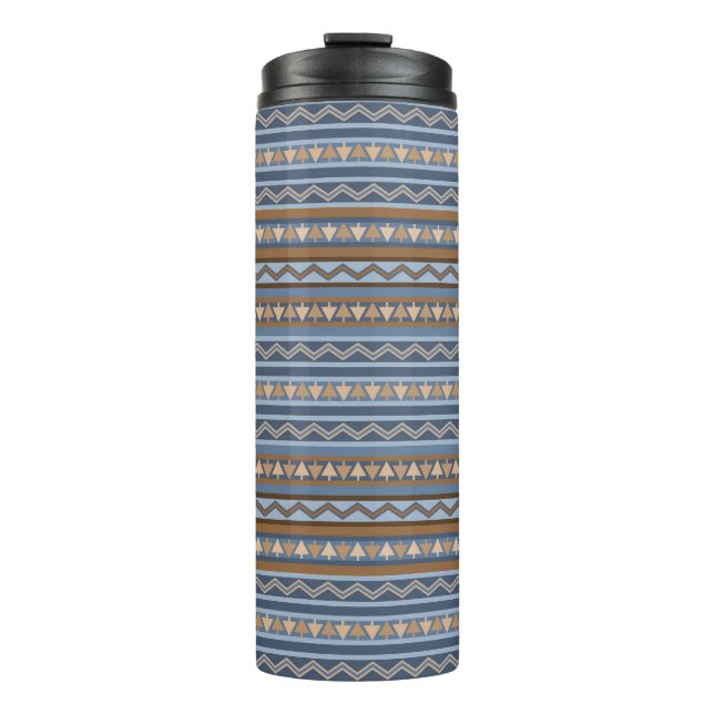 Southwest Style Blue and Brown Geometric Pattern Thermal Tumbler (Front)