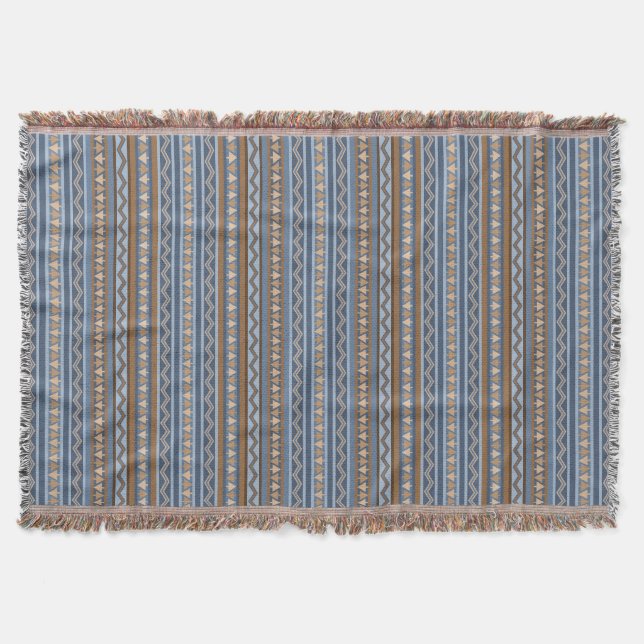 Southwest Style Blue and Brown Geometric Pattern Throw Blanket (Front)