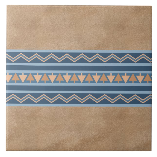 Southwest Style Blue and Brown Geometric Pattern Tile (Front)